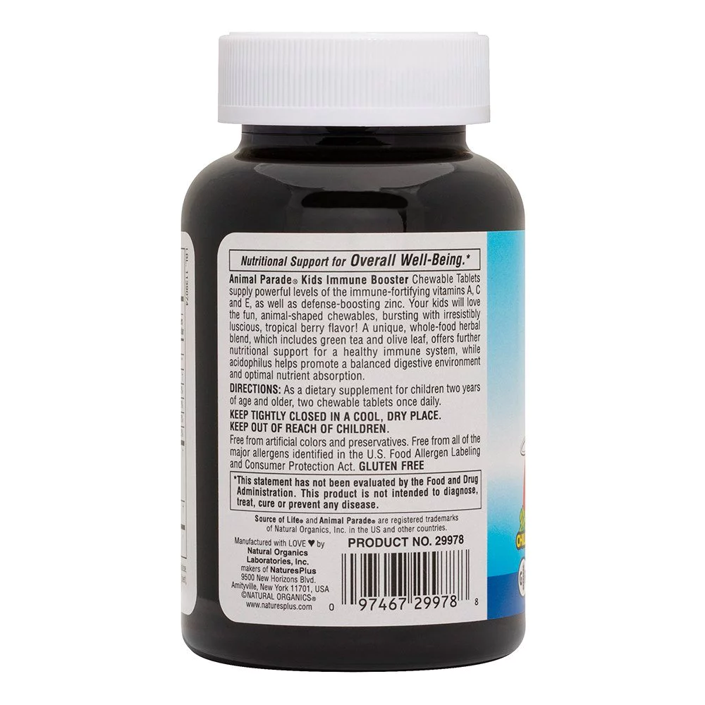 Natures Plus Animal Parade Kids Immune Booster Ενίσχυση του Ανοσοποιητικού, 90 μασώμενες ταμπλέτες