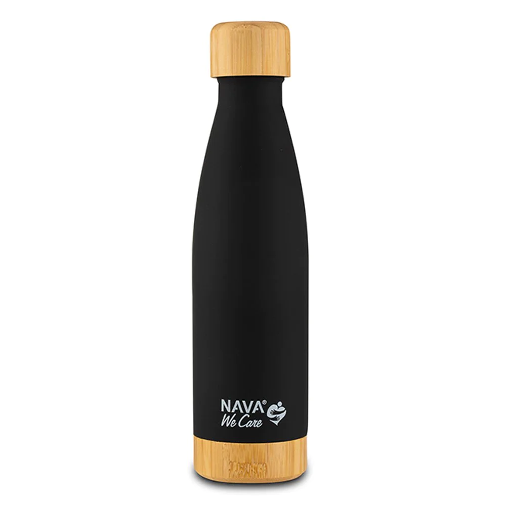 Nava Θερμός Μπουκάλι Ανοξείδωτο Bamboo "We Care" Μαύρο, 500ml
