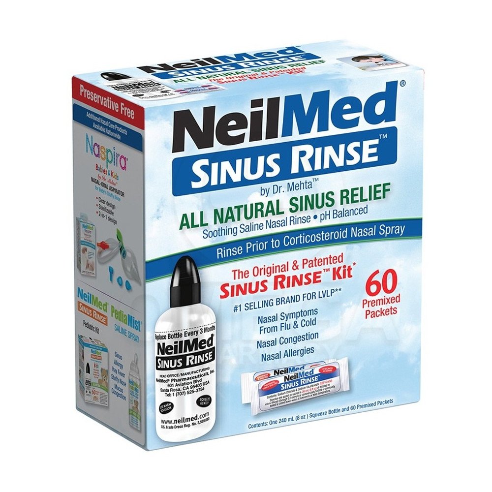 NeilMed Sinus Rinse Original Kit All Natural Relief Σύστημα Ρινικών Πλύσεων Συσκευή & 60 Φακελάκια
