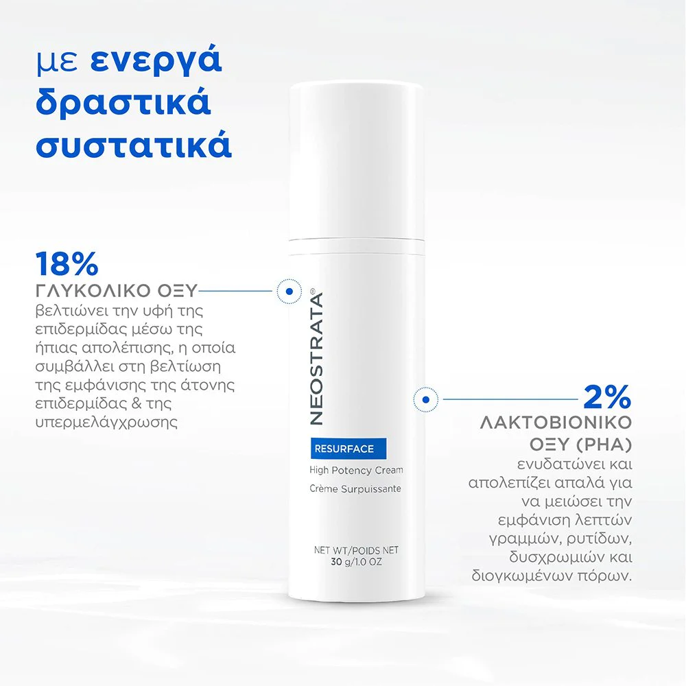 Neostrata® Resurface High Potency Cream AHA Exfoliator + Hydrator Ισχυρή Απολεπιστική & Ενυδατική Κρέμα με AHA & PHA, 30g Neostrata® Resurface High Potency Cream AHA Exfoliator + Hydrator Ισχυρή Απολεπιστική & Ενυδατική Κρέμα με AHA & PHA, 30g