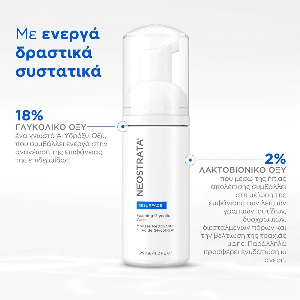Neostrata® Resurface Foaming Glycolic Wash Καθαριστικό Προσώπου σε Μορφή Αφρού Ισχυρής Ανανέωσης με AHA, 125ml Neostrata® Resurface Foaming Glycolic Wash Καθαριστικό Προσώπου σε Μορφή Αφρού Ισχυρής Ανανέωσης με AHA, 125ml
