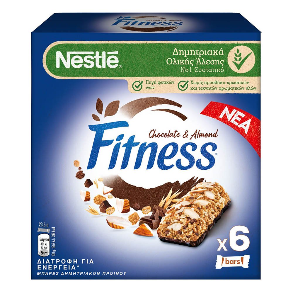 Nestle Fitness Bar Μπάρες Δημητριακών Σοκολατα & Αμύγδαλα, 6τμχ