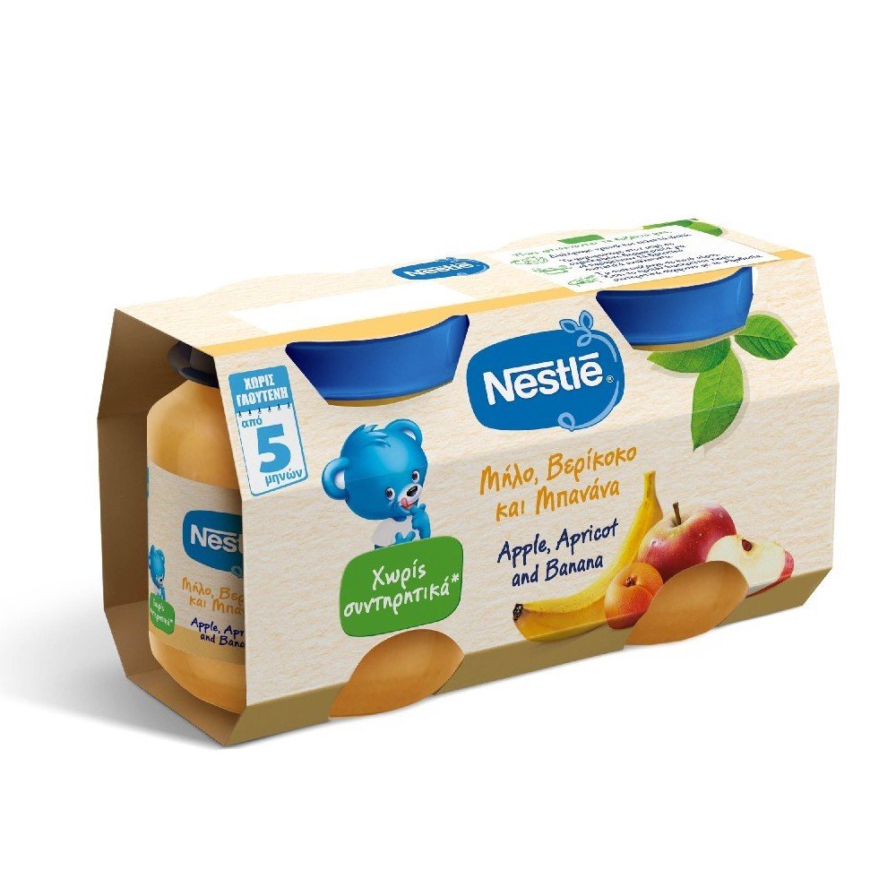 Nestle Φρουτόκρεμα Μήλο, Βερίκοκο & Μπανάνα 5m+ χωρίς Γλουτένη, 2x125gr 