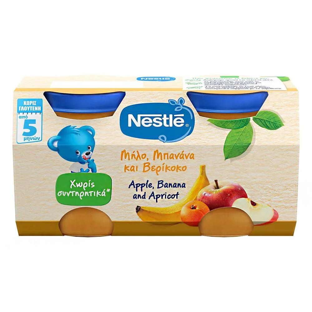 Nestle Παιδική Τροφή, Βρεφικός Πολτός Με Μήλο, Βερίκοκο & Μπανάνα από 5 Μηνών, 2 x 125ml