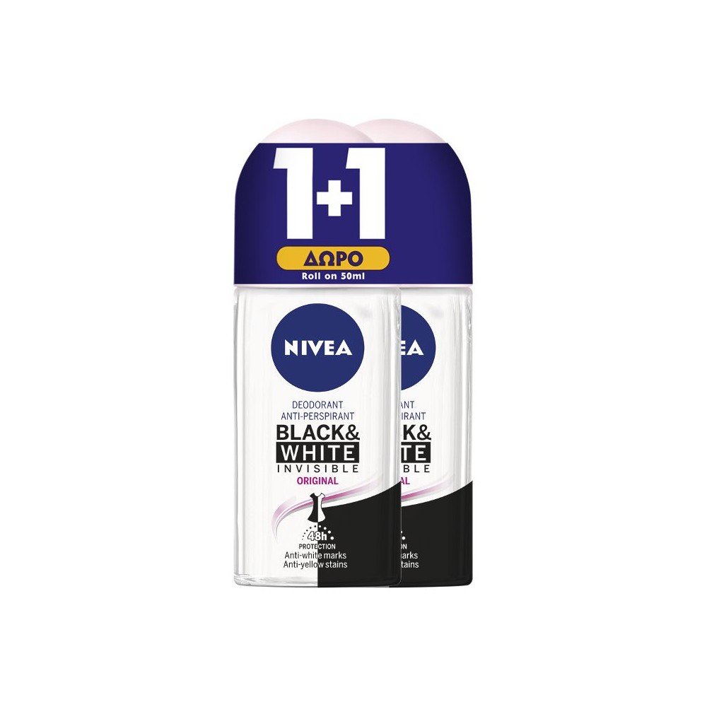 Nivea Black & White Clear Invisible Roll-On 48h 2 x 50ml (1+1)