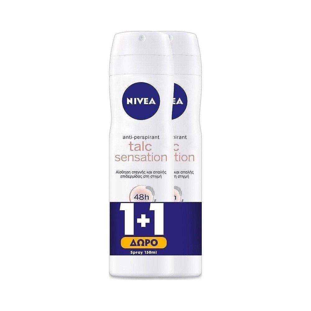 Nivea Αποσμητικό Spray για Γυναίκες Talc Sensation Quick Dry 48ωρης Προστασίας 1+1 Δώρο, 150ml