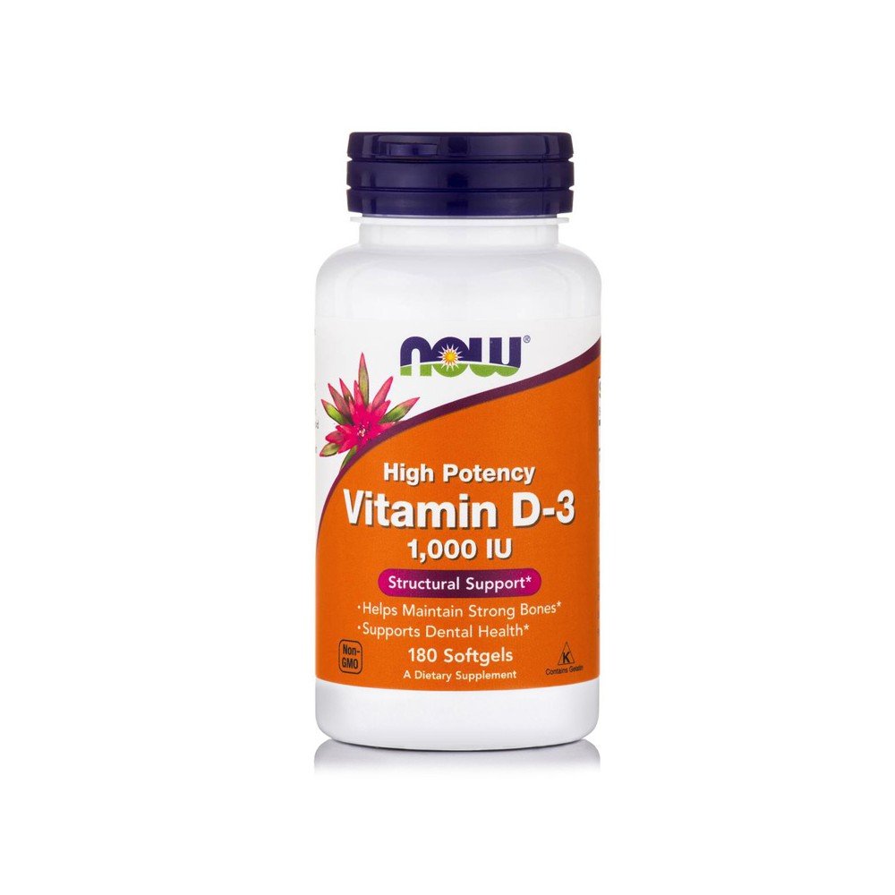 Now Foods Vitamin D3 1.000 IU, Συμπλήρωμα Διατροφής για την Ενίσχυση του Ανοσοποιητικού & των Οστών, 180 softgels