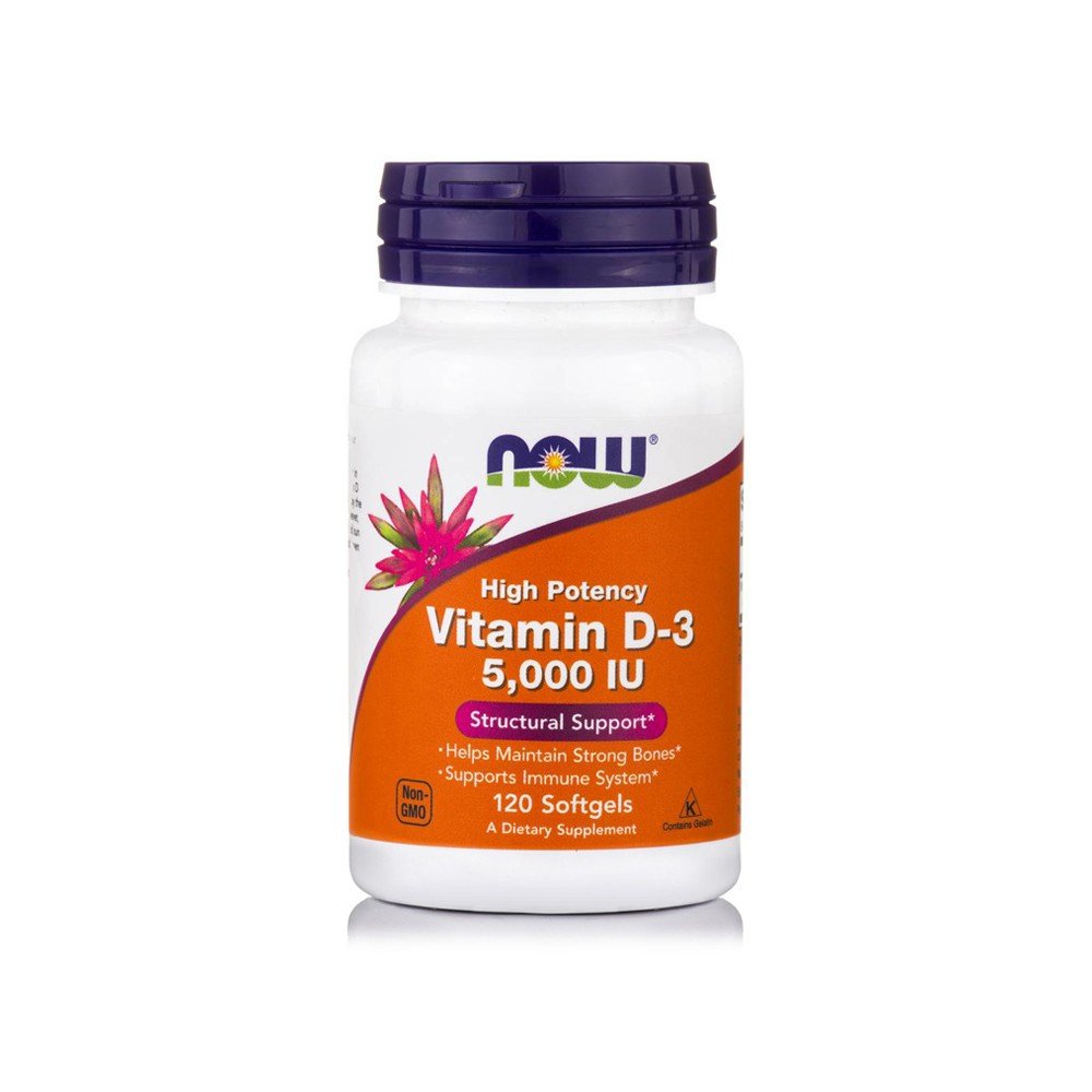 Now Foods Vitamin D3 5.000 IU, Συμπλήρωμα Διατροφής για την Ενίσχυση του Ανοσοποιητικού & των Οστών, 120 softgels