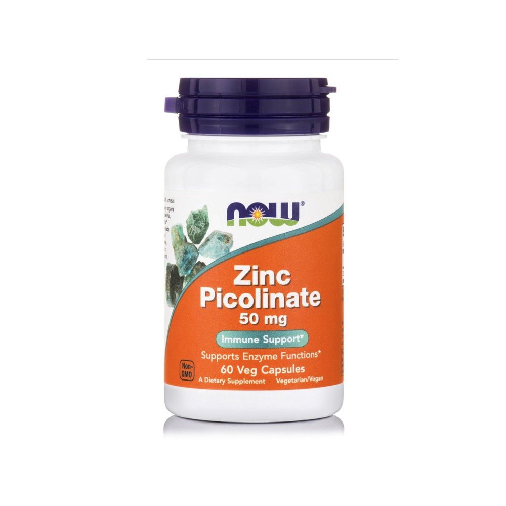 Now Foods Zinc Picolinate 50mg, Συμπλήρωμα Διατροφής με Ψευδάργυρο για την Ενίσχυση Αναπαραγωγικού, Ανοσοποιητικού Συστήματος & Αντιμετώπιση Δερματικών Παθήσεων, 60cps