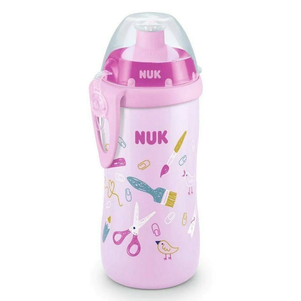 Nuk Junior Cup Εκπαιδευτικό Μπιμπερό με καπάκι Push Pull Ροζ με Εργαλεία 36m+, 300ml