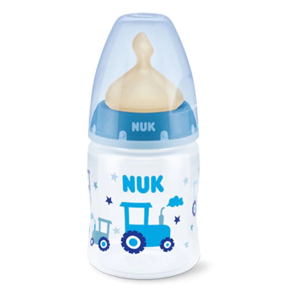 Nuk First Choice+ Πλαστικό Μπιμπερό με Θηλή Latex M 0-6m Μπλε με Τρακτέρ, 150ml