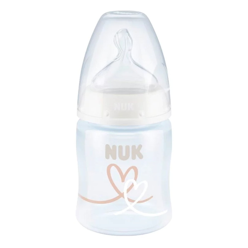 Nuk First Choice Plus Πλαστικό Μπιμπερό με Θηλή Σιλικόνης 150ml Λευκό με Καρδιές 0-6m, 1τμχ