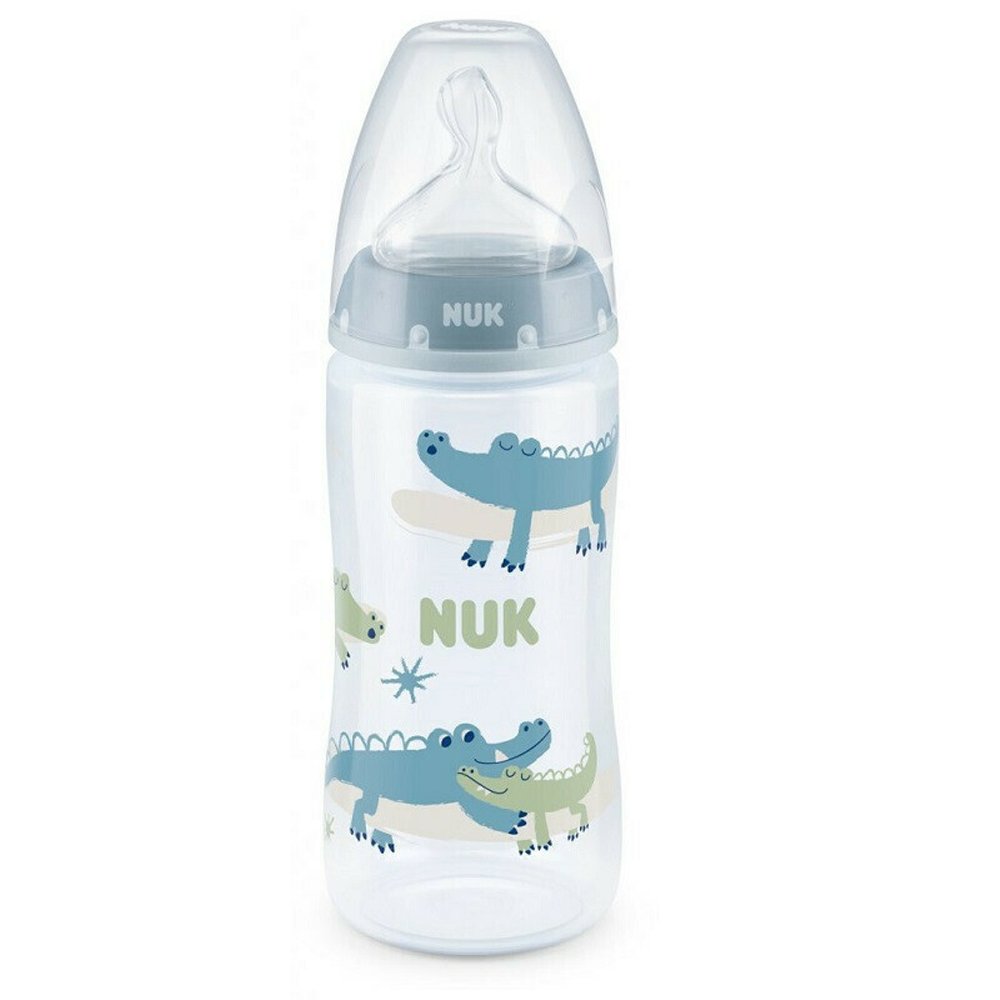 Nuk First Choice+ Πλαστικό Μπιμπερό με Θηλή Σιλικόνης & Ένδειξη Θερμοκρασίας 6-18m Μπλε με Κροκόδειλο, 300ml