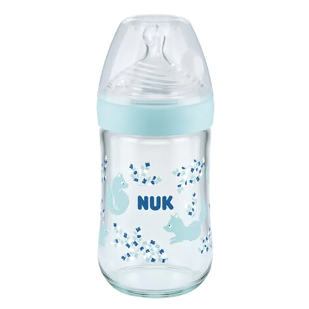 Nuk Nature Sense Γυάλινο Μπιμπερό με Θηλή Σιλικόνης Μεγεθος M 0-6m Μπλε Αλεπού, 240ml Nuk Nature Sense Γυάλινο Μπιμπερό με Θηλή Σιλικόνης Μεγεθος M 0-6m Μπλε Αλεπού, 240ml