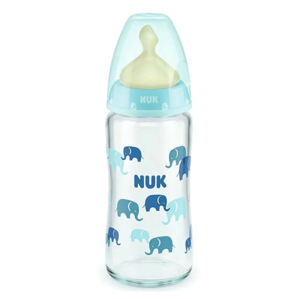 Nuk Γυάλινο Μπιμπερό First Choice Plus Temperature Control κατά των Κολικών με Θηλή Καουτσούκ 0-6m Μπλε, 240ml Nuk Γυάλινο Μπιμπερό First Choice Plus Temperature Control κατά των Κολικών με Θηλή Καουτσούκ 0-6m Μπλε, 240ml