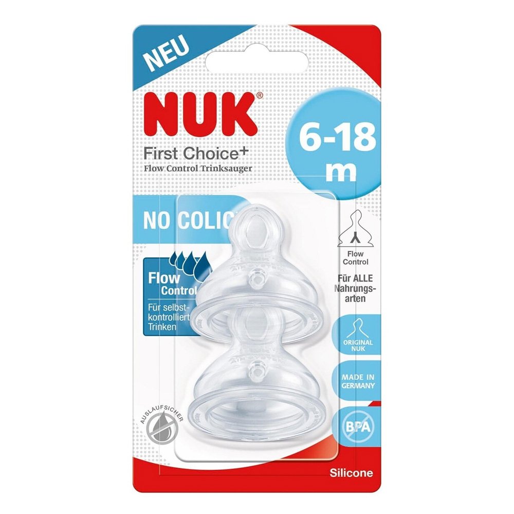 Nuk First Choice Plus 2 Θηλές Σιλικόνης Flow Control 6-18m, 2τμχ