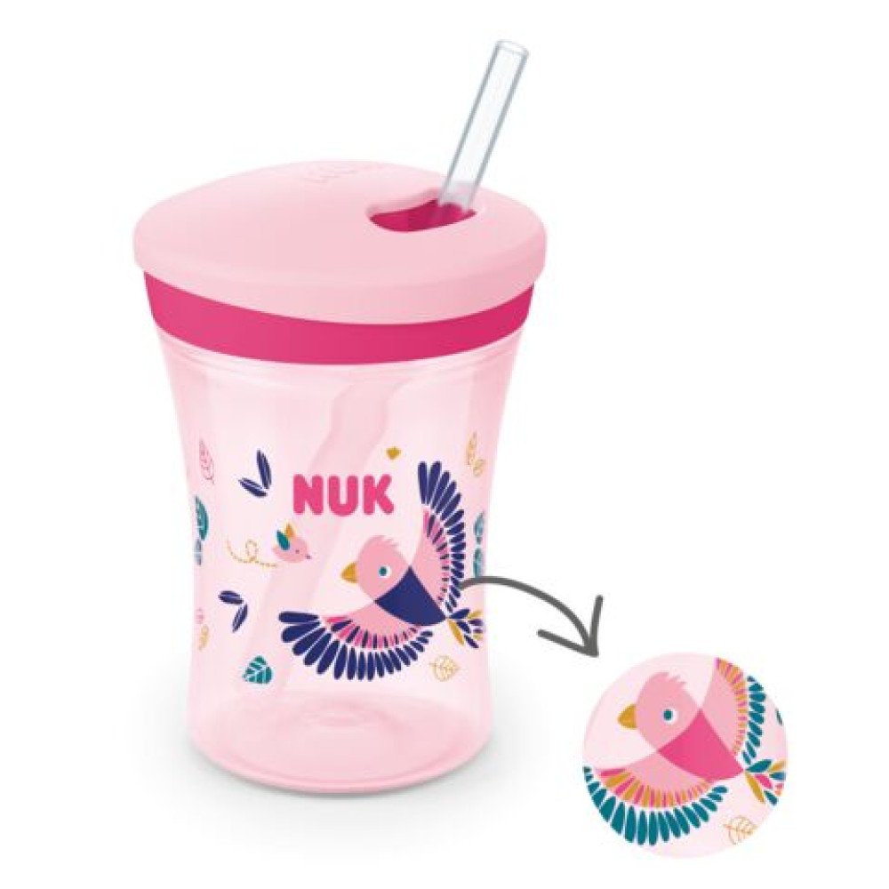 Nuk Action Cup Chameleon Ποτηράκι που Αλλάζει Χρώμα με Καλαμάκι 12m+ Ροζ, 230ml