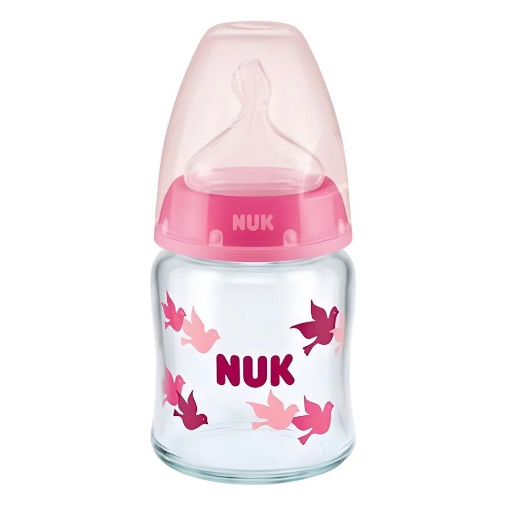 Nuk First Choice Plus Temperature Control Γυάλινο Μπιμπερό Σιλικόνης Κατά των Κολικών Ροζ, 1τμχ