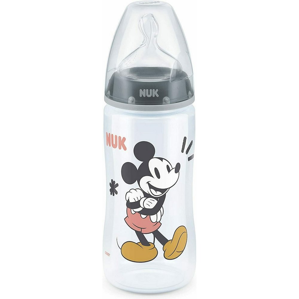 Nuk First Choice Plus Πλαστικό Μπιμπερό Με Θηλή Σιλικόνης 6-18m Γκρι Mickey, 300ml
