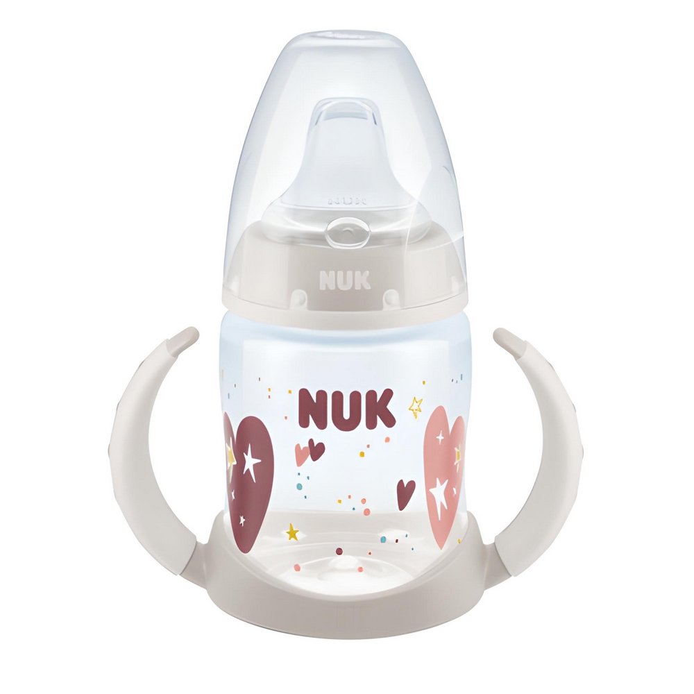 Nuk First Choice Learner Bottle Εκπαιδευτικό Μπιμπερό με Λαβές 6-18m Γκρι με Καρδιές, 150ml