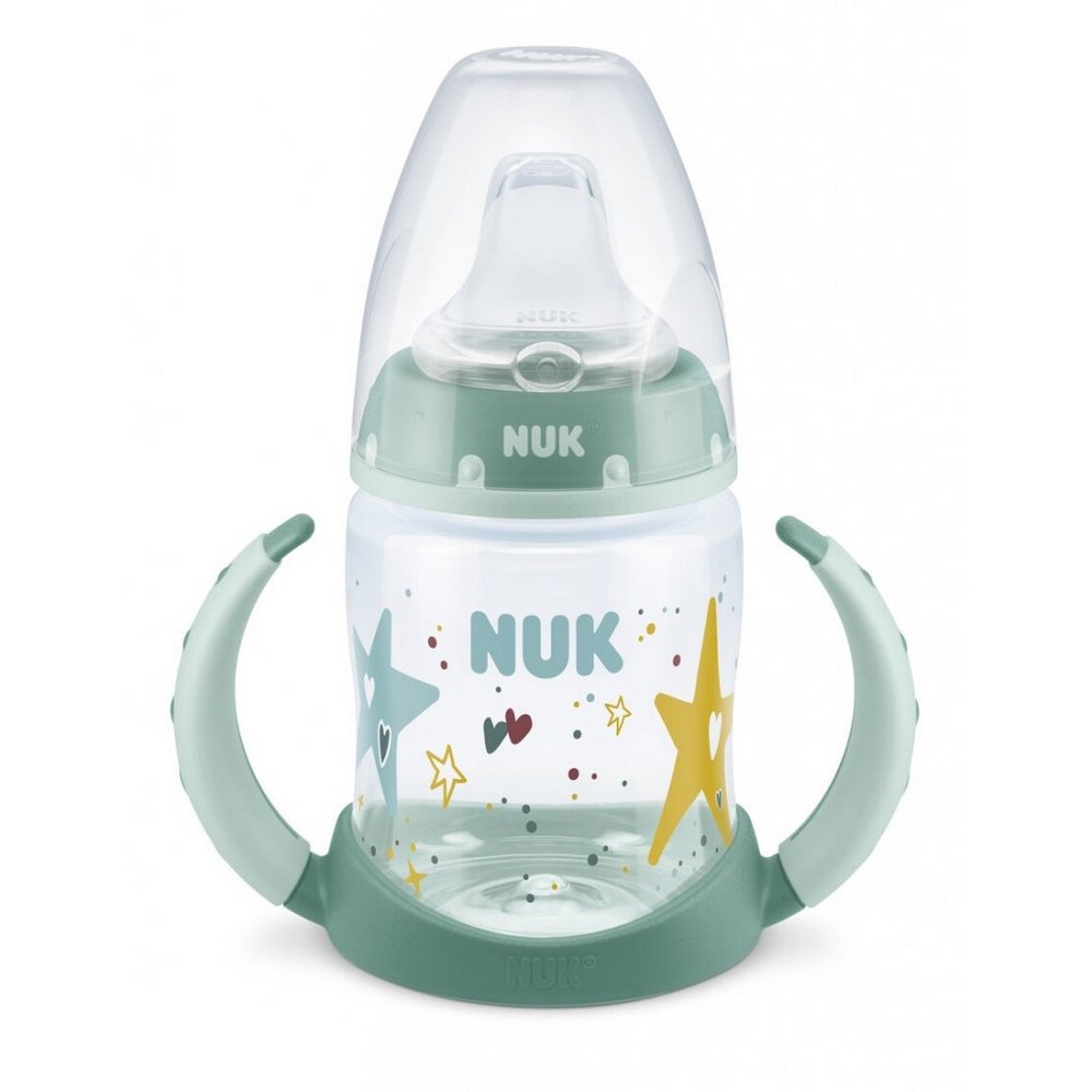Nuk First Choice Learner Bottle Εκπαιδευτικό Μπιμπερό με Λαβές 6-18m Πράσινο με Αστεράκια, 150ml
