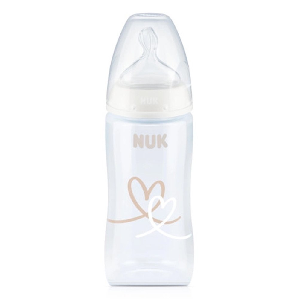 Nuk First Choice Plus Μπιμπερό Σιλικόνης με Δείκτη Ελέγχου Θερμοκρασίας Λευκό Καρδιές 6-18m, 300ml