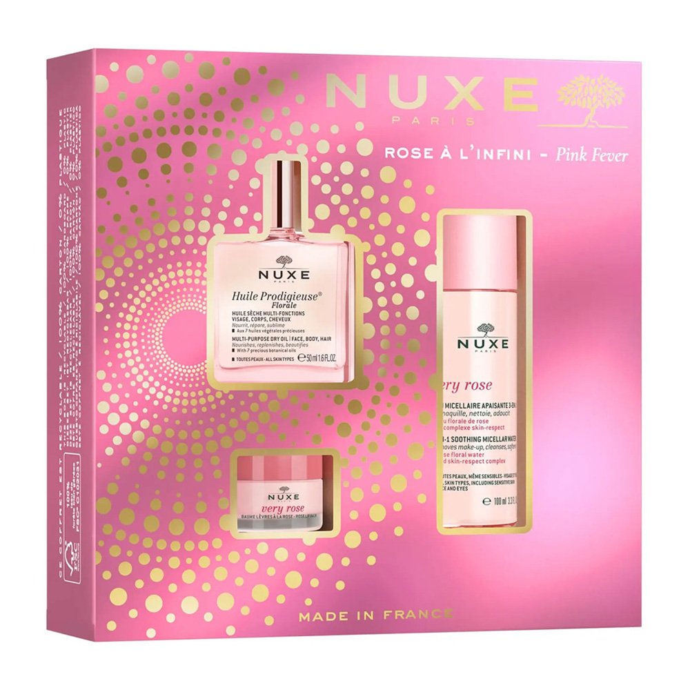 Nuxe Promo Pink Fever Gift Set Huile Prodigieuse Florale  Multi-Purpose Dry Oil, 50ml & Very Rose Soothing Micellar Water, 100ml & Very Rose Lip Balm, 15gr