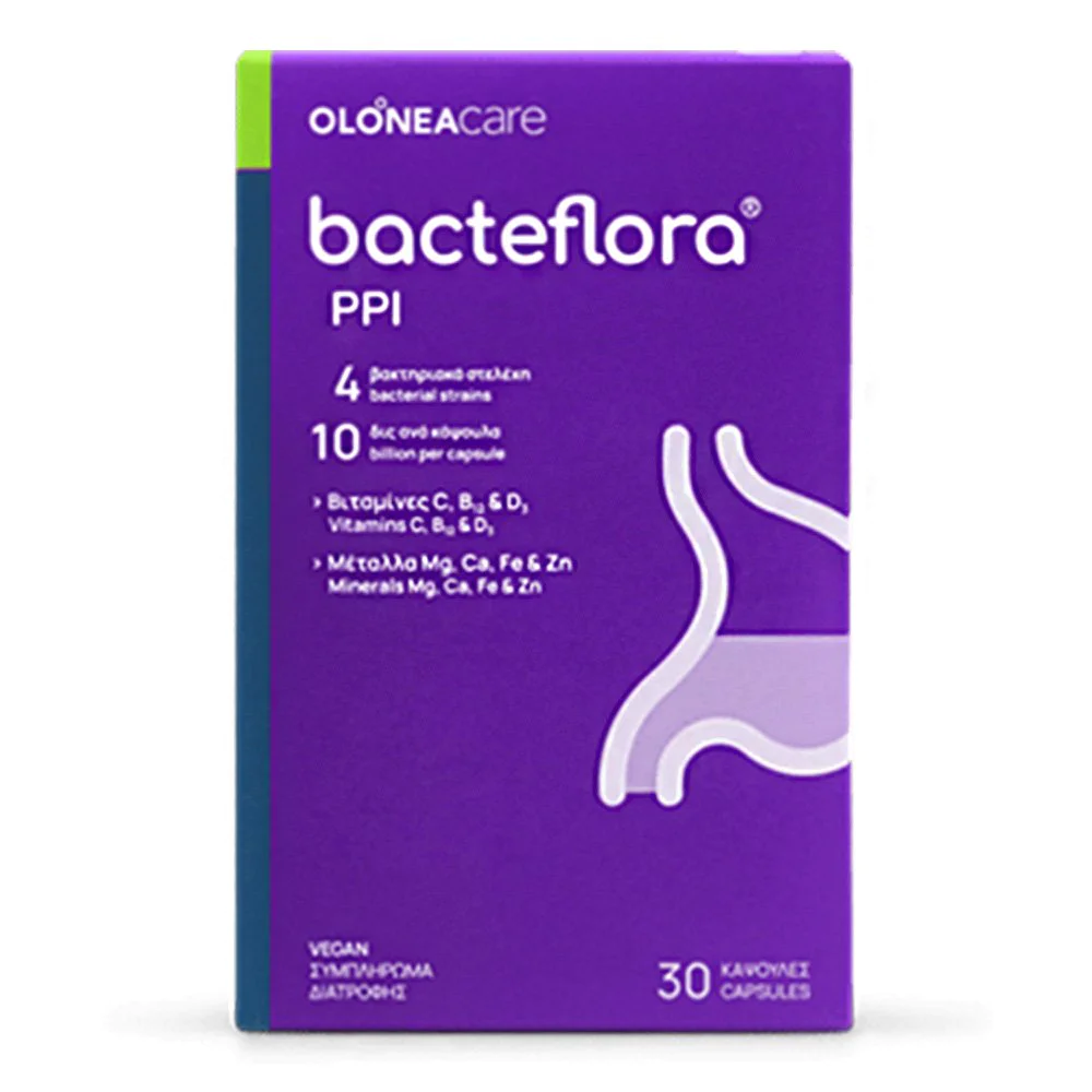 Olonea BacteFlora PPI Προβιοτικό για την Συμπλήρωση & Εξισορρόπηση της Μικροβιακής Χλωρίδας του Εντέρου, 30κάψουλες Olonea BacteFlora PPI Προβιοτικό για την Συμπλήρωση & Εξισορρόπηση της Μικροβιακής Χλωρίδας του Εντέρου, 30κάψουλες