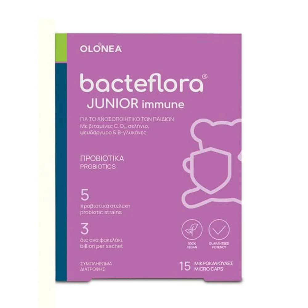 Olonea Bacteflora Junior Immune Συμπλήρωμα Διατροφής για Ενίσχυση του Ανοσοποιητικού, 15μικροκάψουλες Olonea Bacteflora Junior Immune Συμπλήρωμα Διατροφής για Ενίσχυση του Ανοσοποιητικού, 15μικροκάψουλες