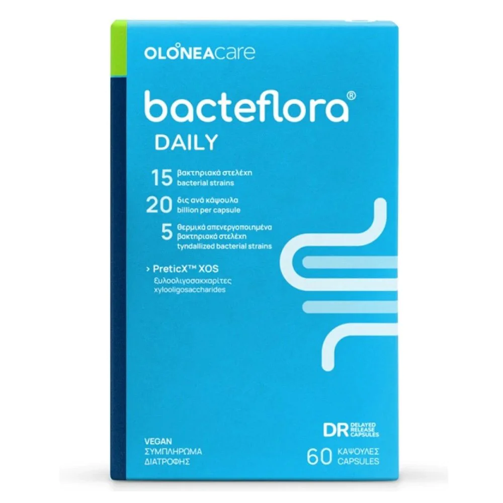 Olonea Bacteflora Daily Συμβιωτικό Συμπλήρωμα Διατροφής για την Ομαλή Λειτουργία του Εντέρου, 60 κάψουλες Olonea Bacteflora Daily Συμβιωτικό Συμπλήρωμα Διατροφής για την Ομαλή Λειτουργία του Εντέρου, 60 κάψουλες