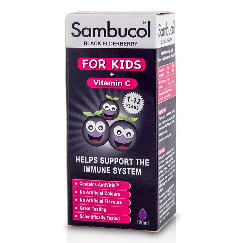 Olvos Sambucol for Kids Black Elderberry + Vitamin C Παιδικό Σιρόπι από Σαμπούκο για την Ενίσχυση του Ανοσοποιητικού, 120ml