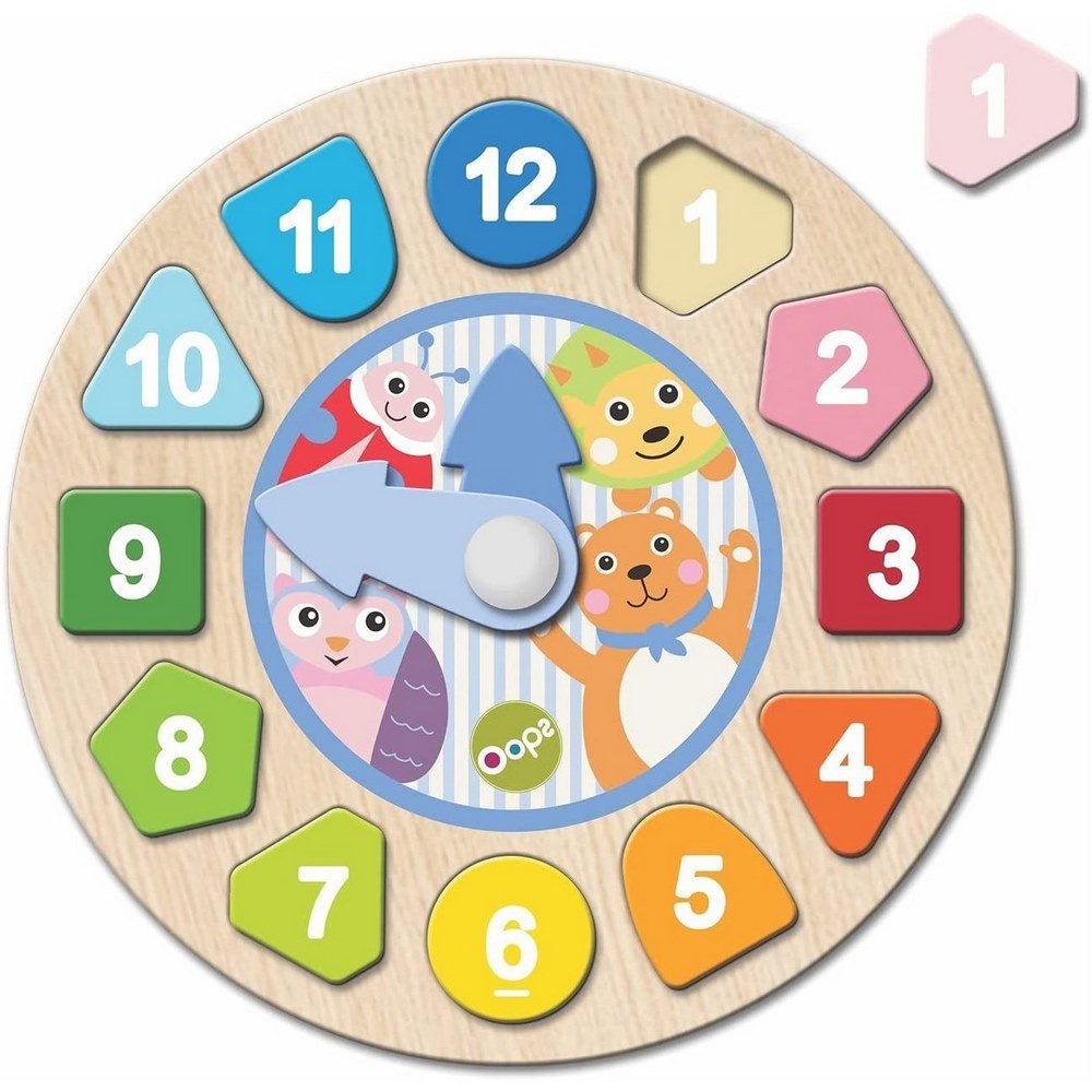 Oops My Clock Blocks Ξύλινο Παιχνίδι Εκμάθησης Αριθμών & Ώρας 18m+, 1τμχ