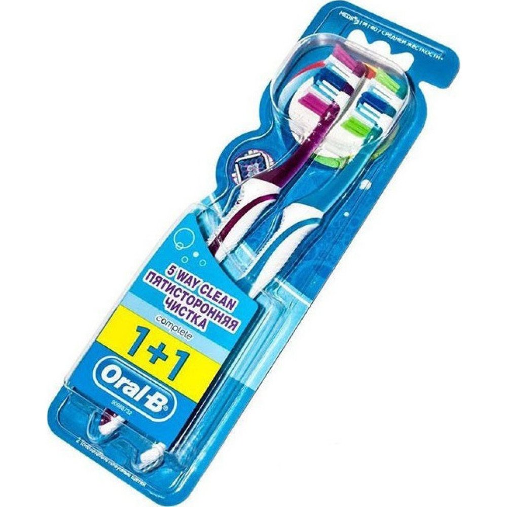 Oral-B Complete 5 Way Clean Χειροκίνητη Οδοντόβουρτσα 40mm Μέτρια Φουξ/Μπλε, 2 τμχ