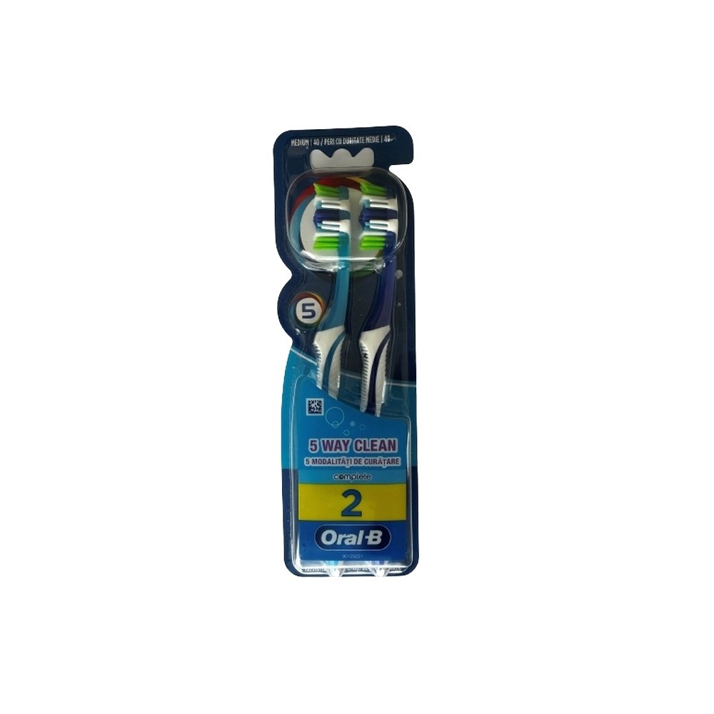 Oral-B Complete 5 Way Clean Χειροκίνητη Οδοντόβουρτσα 40mm Μέτρια Γαλάζια/Μπλε, 2 τμχ