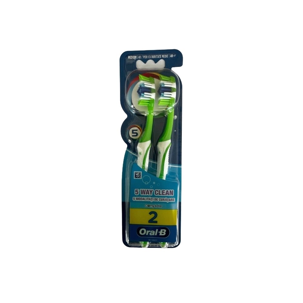 Oral-B Complete 5 Way Clean Χειροκίνητη Οδοντόβουρτσα 40mm Μέτρια Πράσινη, 2 τμχ