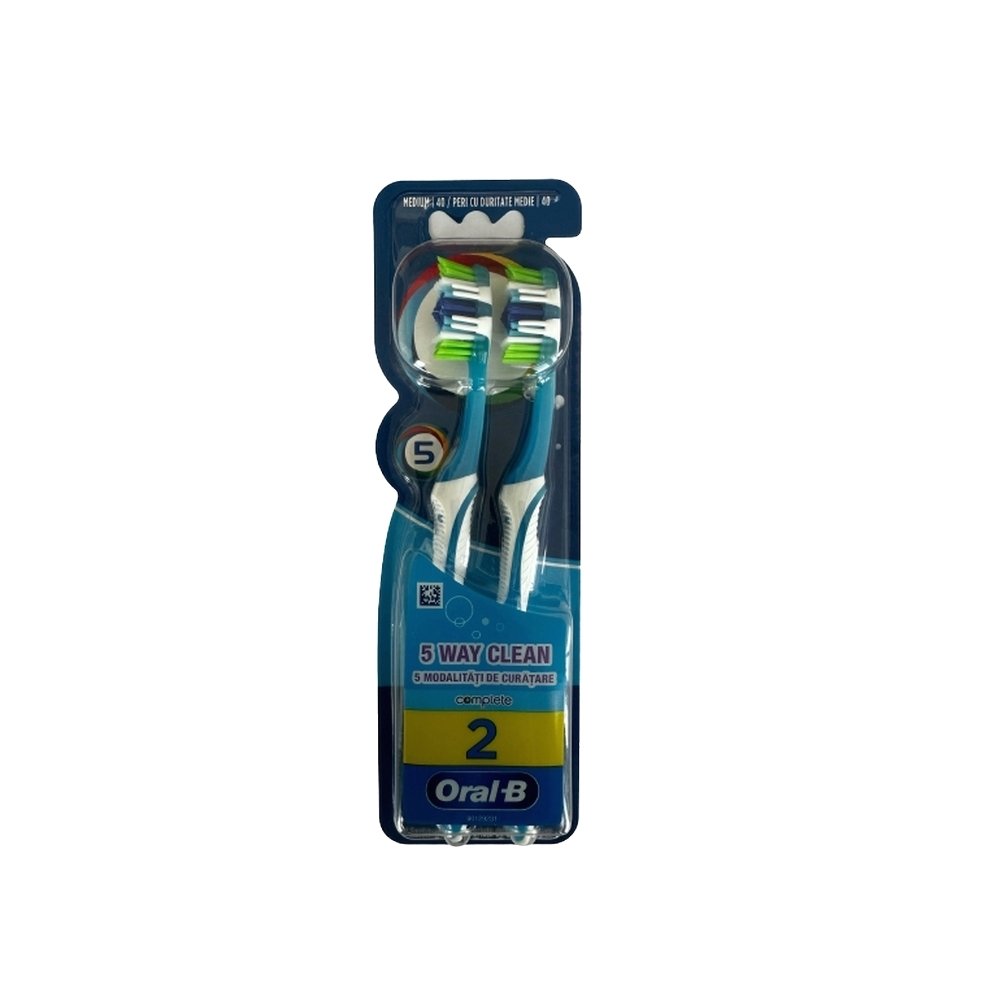 Oral-B Complete 5 Way Clean Χειροκίνητη Οδοντόβουρτσα 40mm Μέτρια Γαλάζια, 2 τμχ