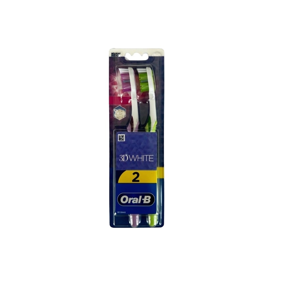 Oral-B 3D White Duo Medium Toothbrush Μέτρια Χειροκίνητη Οδοντόβουρτσα Μωβ/Πράσινη, 2τμχ