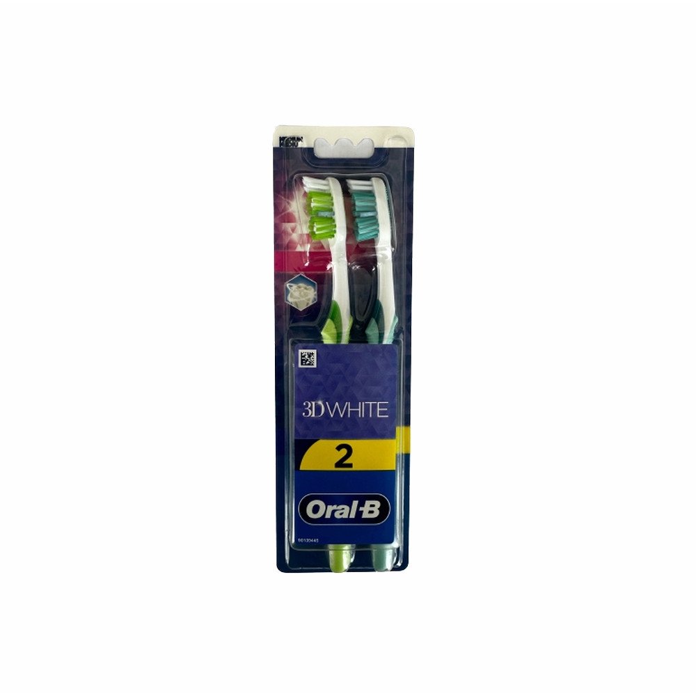 Oral-B 3D White Duo Medium Toothbrush Μέτρια Χειροκίνητη Οδοντόβουρτσα Πράσινη/Τιρκουάζ, 2τμχ