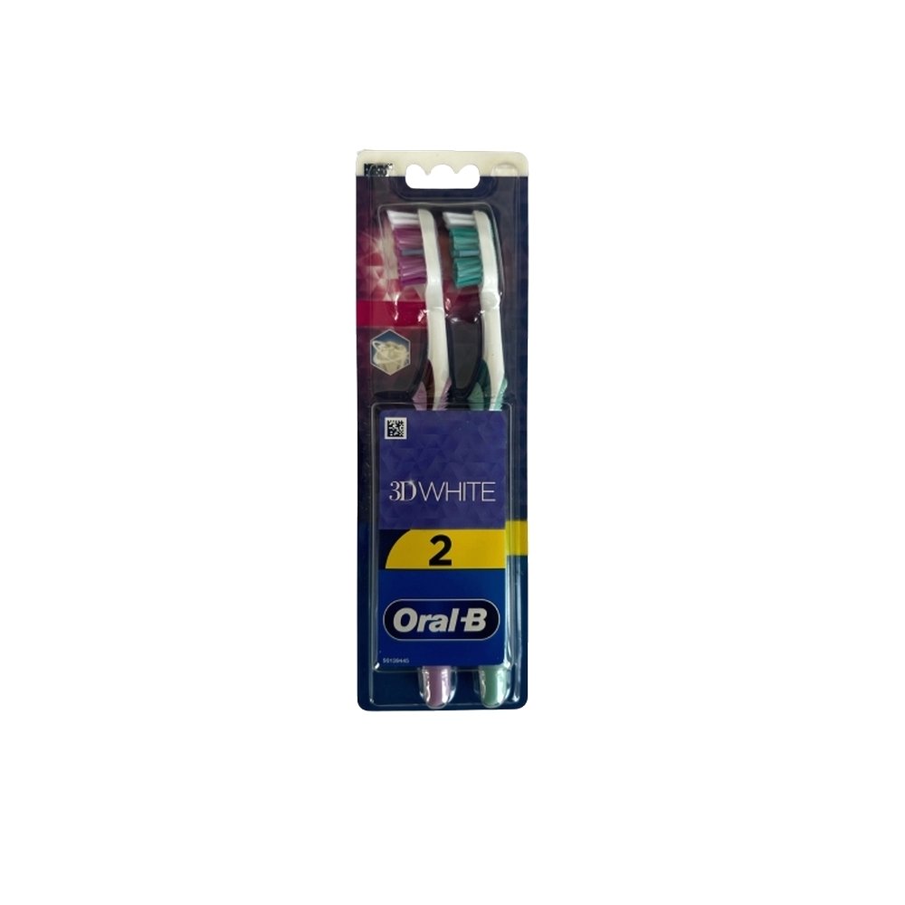 Oral-B 3D White Duo Medium Toothbrush Μέτρια Χειροκίνητη Οδοντόβουρτσα Μωβ/Τιρκουάζ, 2τμχ