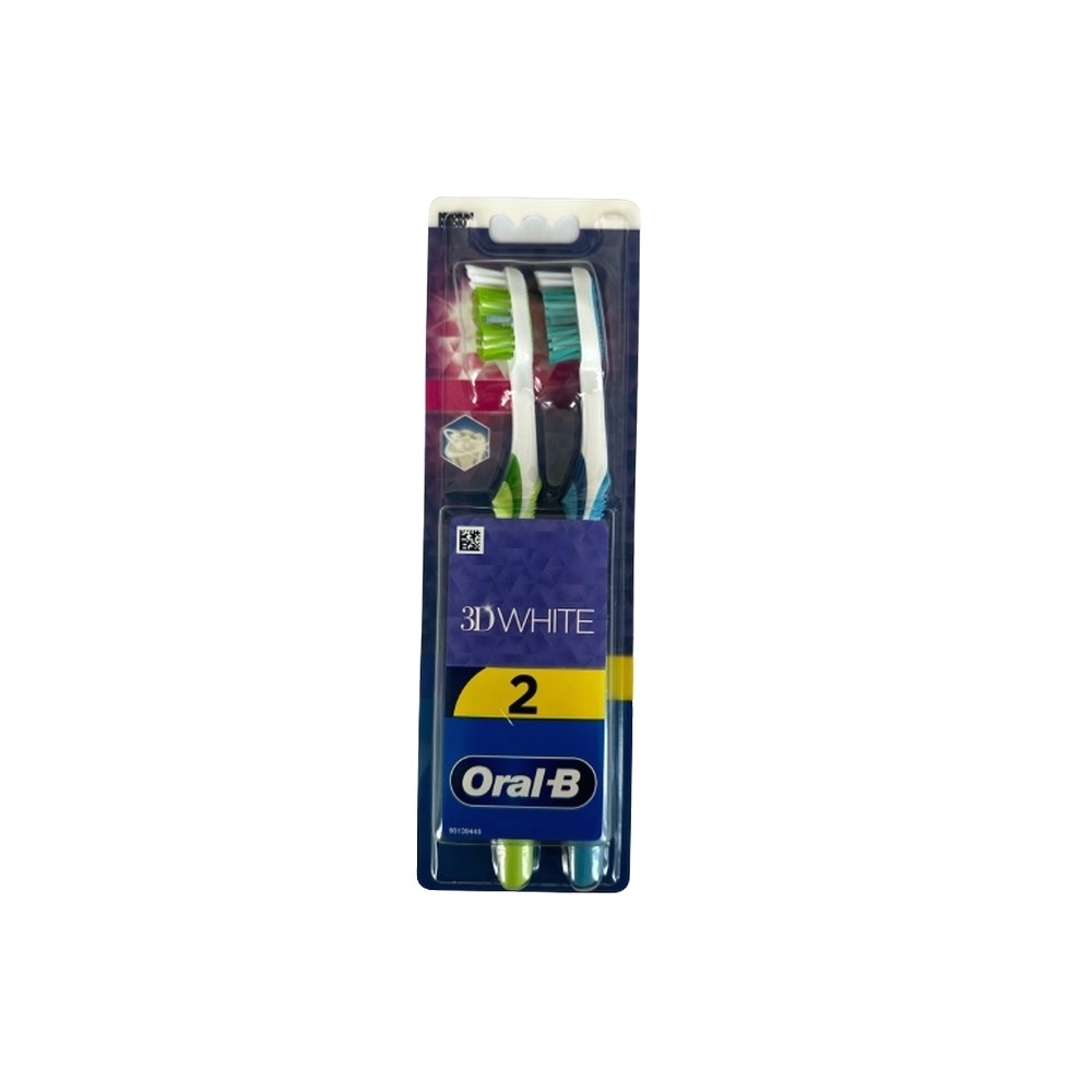 Oral-B 3D White Duo Medium Toothbrush Μέτρια Χειροκίνητη Οδοντόβουρτσα Πράσινο/Γαλάζιο, 2τμχ