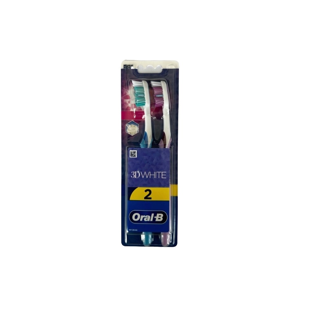 Oral-B 3D White Duo Medium Toothbrush Μέτρια Χειροκίνητη Οδοντόβουρτσα Γαλάζια/Μωβ, 2τμχ