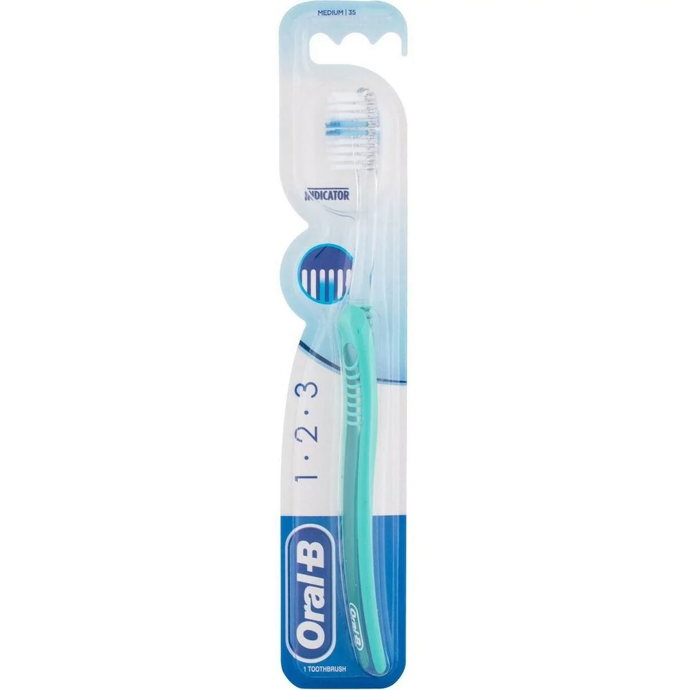 Oral-B 1-2-3 Indicator 35 Medium Χειροκίνητη Οδοντόβουρτσα Μέτρια Τιρκουάζ, 1τμχ