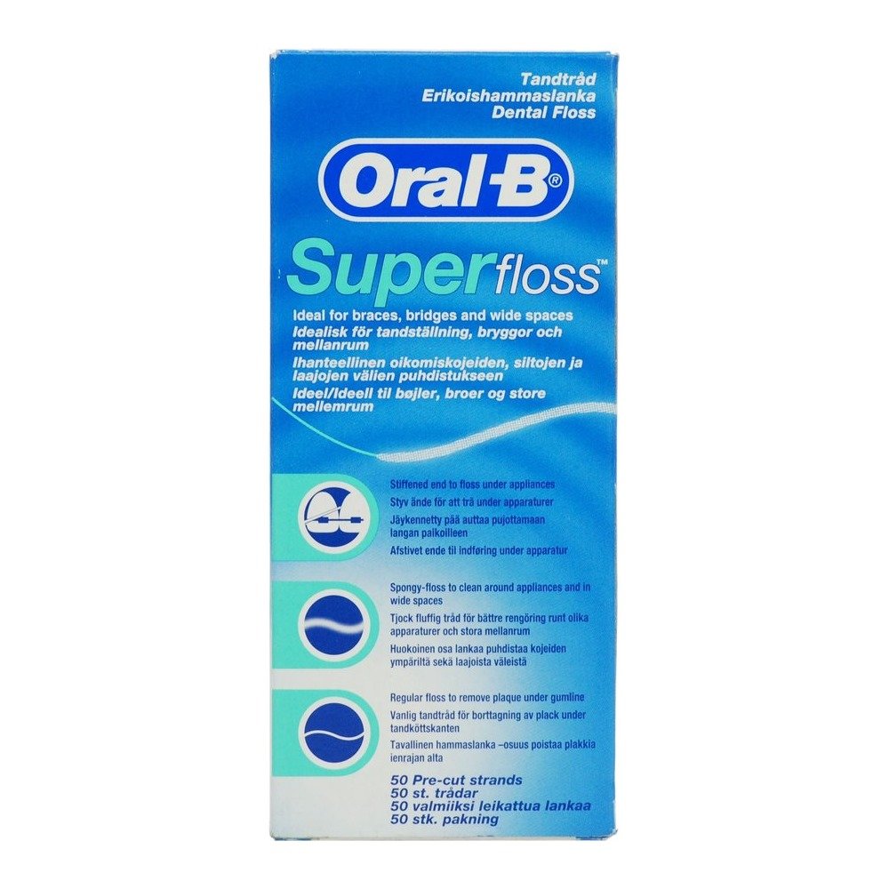 Oral-B Super Floss Οδοντικό Νήμα με Κερί και Γεύση Μέντα, 50τμχ