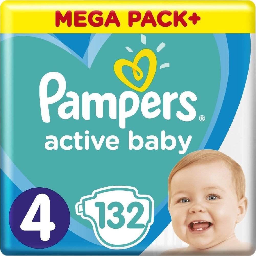  Pampers Active Baby Πάνες Mega Pack Μέγεθος 4 (9-14 kg), 132 Πάνες