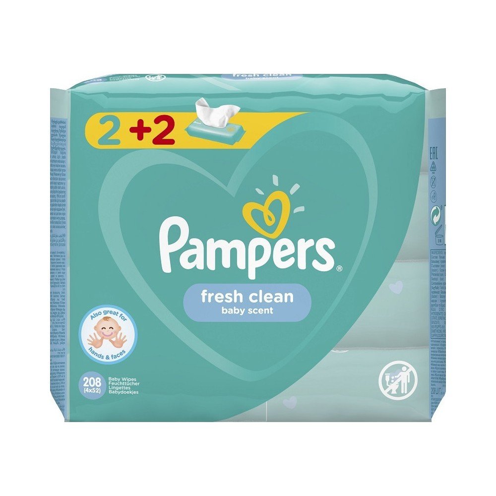 Pampers Fresh Clean Baby Scent Μωρομάντηλα Promo 2+2 Δώρο (4x52 τμχ), 208 τμχ