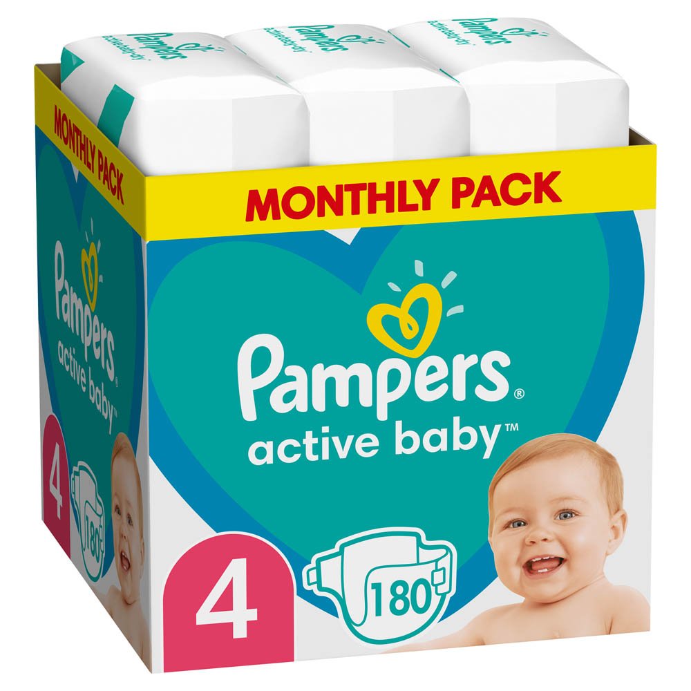 Pampers Active Baby Πάνα με Αυτοκόλλητο No 4  (9-14kg),180 τμχ