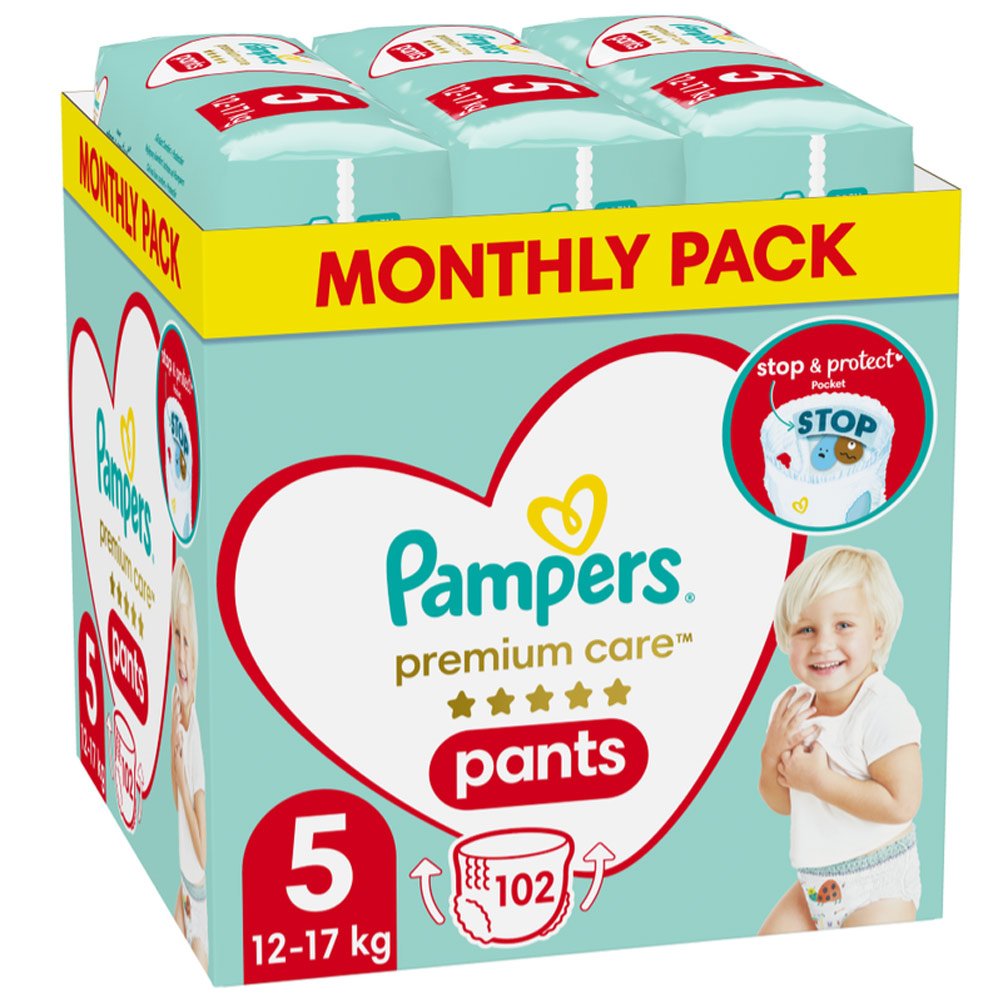 Pampers Monthly Premium Care Pants Πάνες-Βρακάκι Μεγ 5 (12-17kg),102τμχ 