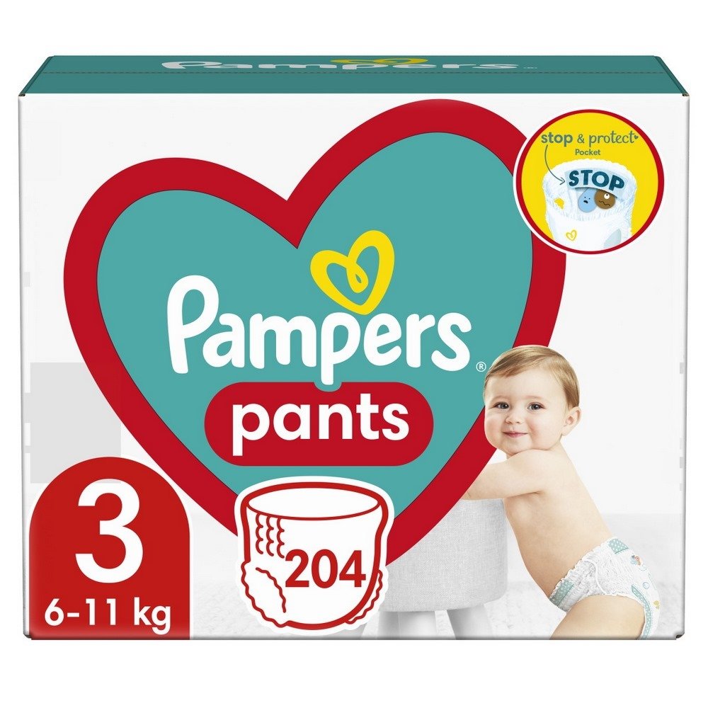 Pampers Pants No.3 Monthly Pack (6-11kg) Βρεφικές Πάνες Βρακάκι, 204τμχ