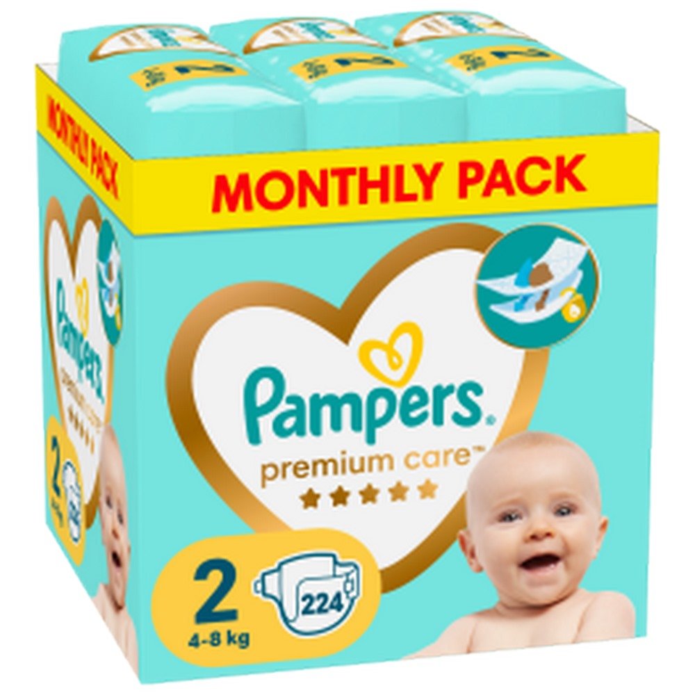 Pampers Premium Care Monthly Pack Πάνες Νο2 4-8kg, 224τμχ