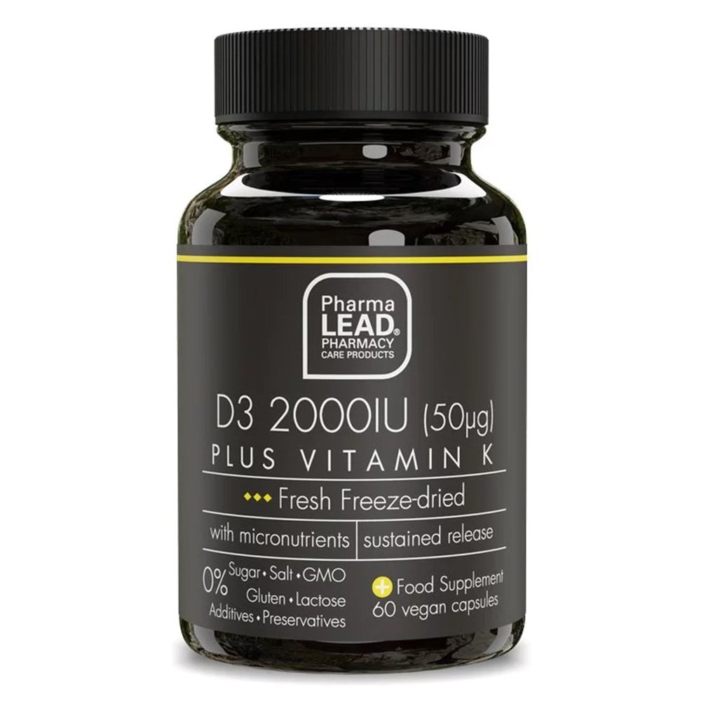 Pharmalead D3 2000IU Plus Vitamin K για τη Διατήρηση της Φυσιολογικής Κατάστασης των Οστών, 60 κάψουλες